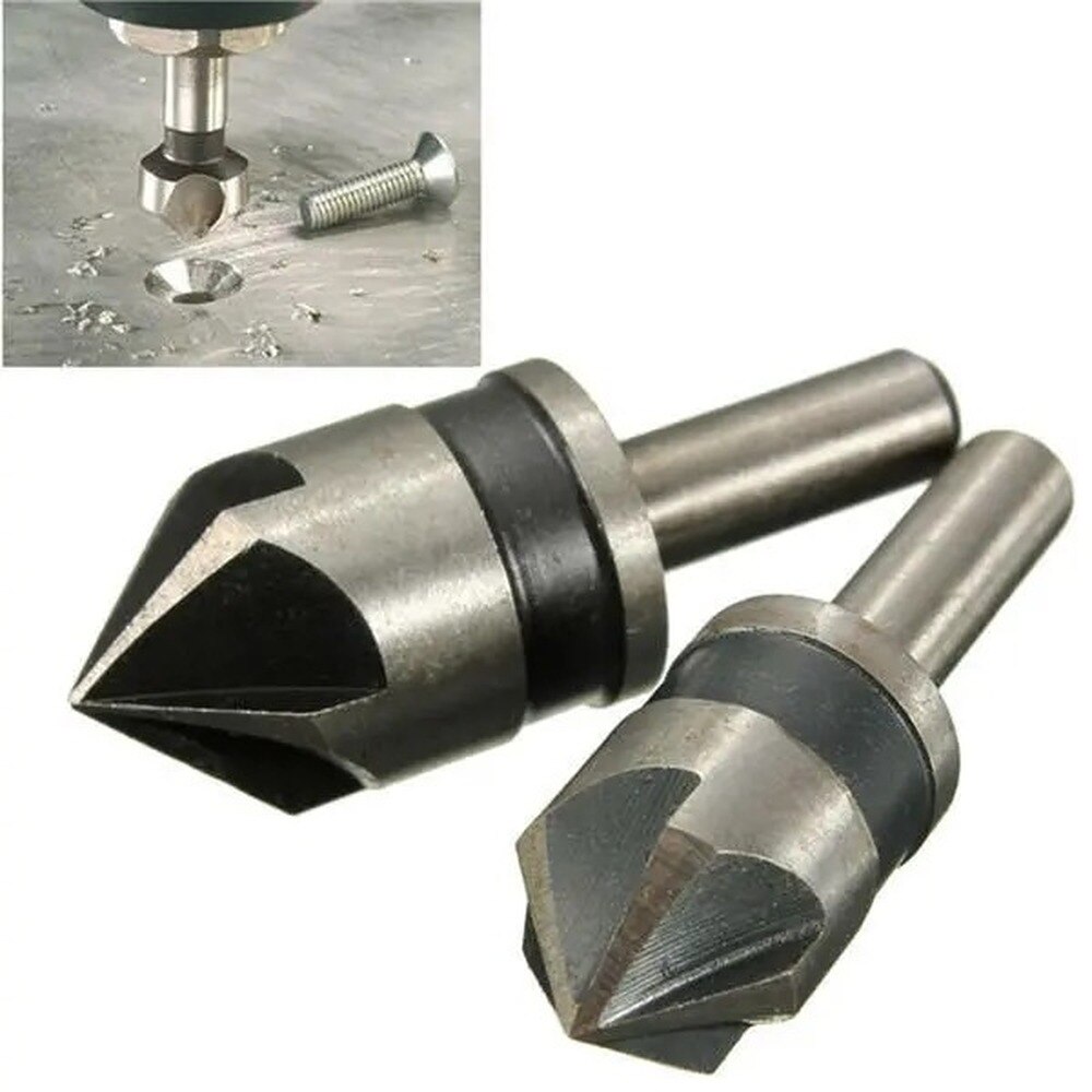 12/16/19mm 5/7 Flute 90 Degrees Chamfer Drill Bit Set Wood Working Carbon Steel Drill Bit Cutter Countersink Drill Bit Set