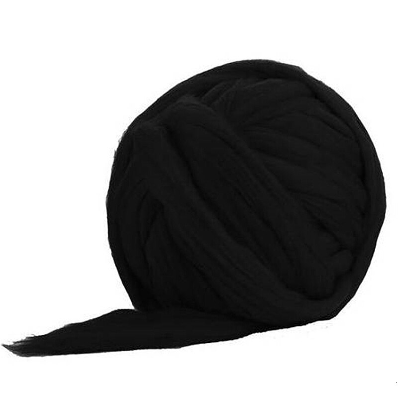 1000g/ kugle super tyk naturlig uld chunky garn filt uld roving garn til spinding hånd strikning spin garn gør-det-selv tæppe levering: Sort