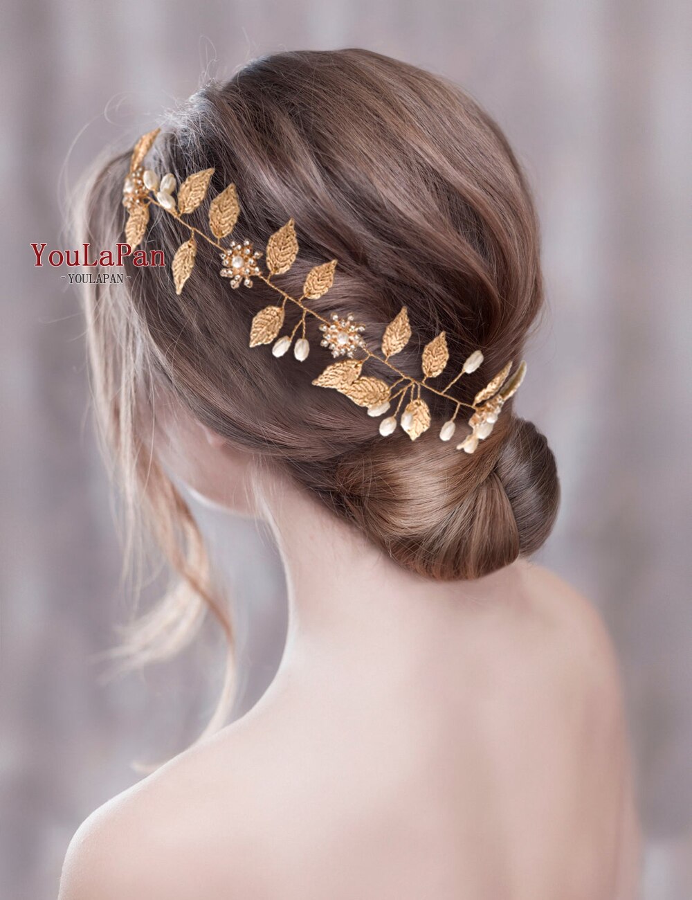 YouLaPan Golden leaf Wedding Headband Noble Bridal Tiara Bride Hair Jewelry Wedding Headpieces Pearl Bridal Hairband HP110