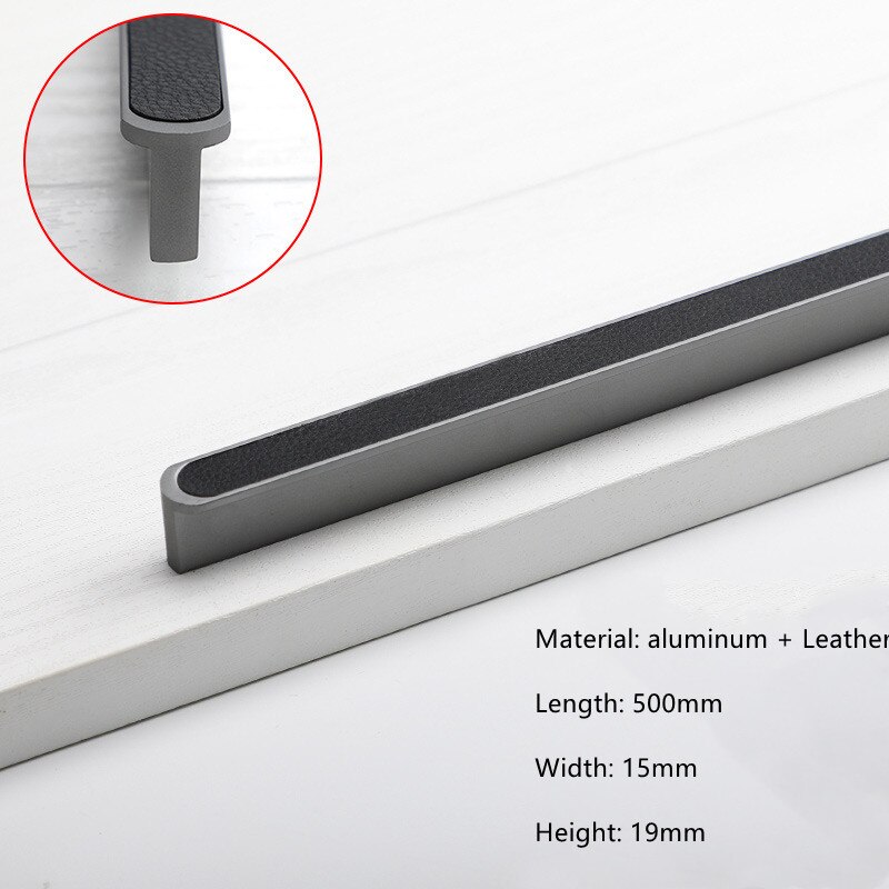 500mm Extended Grey Wardrobe Door Handle Simple Kitchen Cabinet Drawer Black Leather Handle Furniture Knob Home Decoration: Black-500