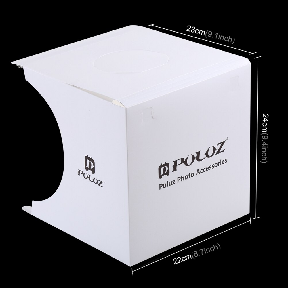 PULUZ 23*23cm 9" Mini Folding Studio Diffuse SoftBox Lightbox With LED Light Black White Photography Background Photo Studio box