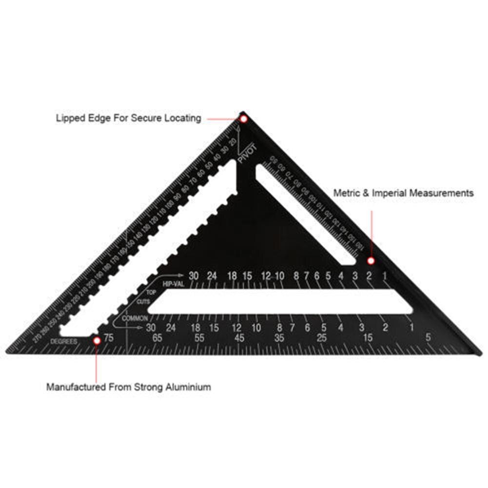 Angle Ruler 45+90 Degree Metric Measuring Triangle Angle Ruler Protractor Gauge for Woodworking Building Framing Tools Gauges