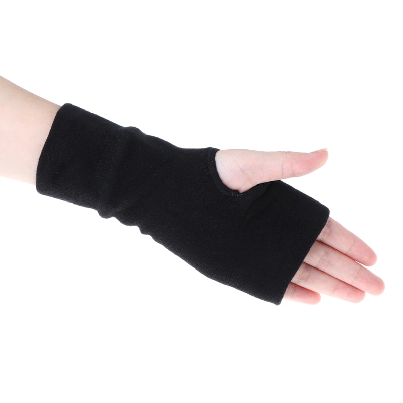 Black Unisex Mannen Vrouwen Winter Handschoenen Zachte Warme Mitten Gebreide Vingerloze Solid Black Soft
