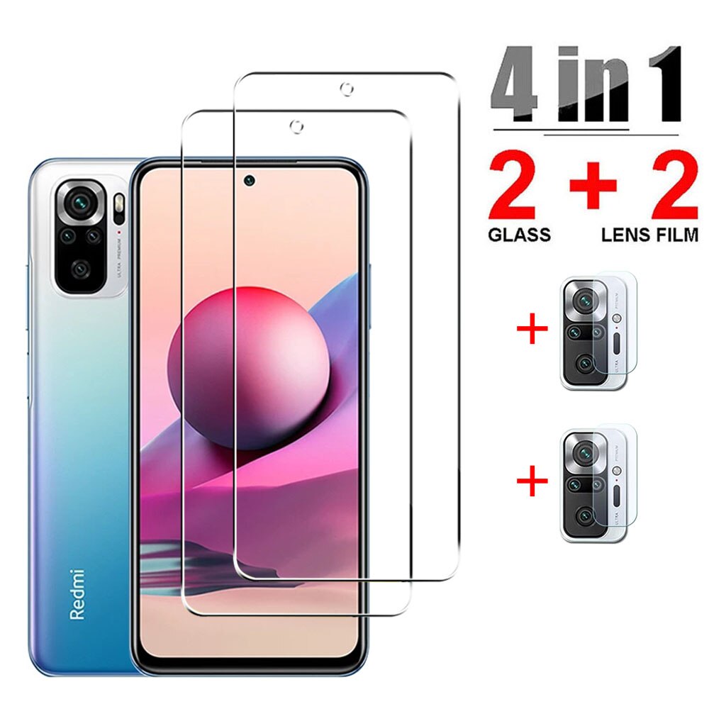 4in1 Tempered Glass For Xiaomi Redmi note 10 10S Global Screen Protector Camera Lens Protective Film For Redmi note 10 Pro glass