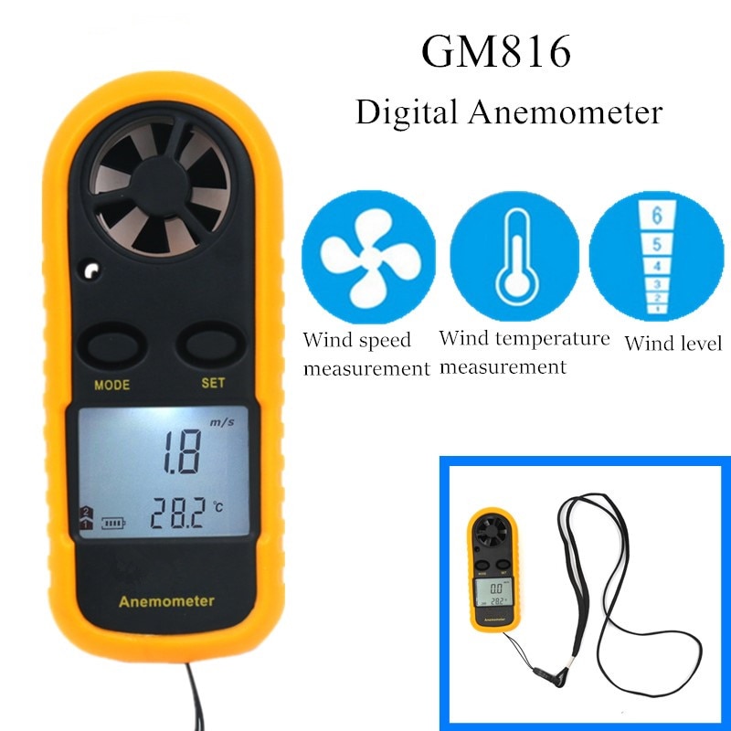 GM816 Anemometer Portable Anemometro Thermometer Wind Speed Gauge Meter Windmeter 30m/s Hand-held Anemometer 40% off