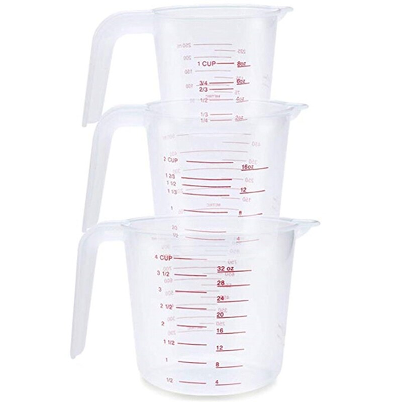3 Stks/set Maatbeker Gereedschap Container Transparante Keuken Bakken Koffie Keuken Gadgets Accessoires Cups 250 Ml/500 Ml/1000 Ml: Default Title