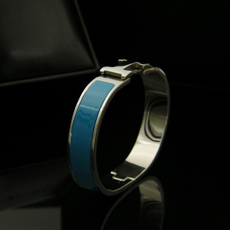 Schmuck H Form Armreifen Berühmte Armreif für Frauen Silber farbe Überzogen Italien armbänder Schmuck 16,5 cm: Silver Sky Blue