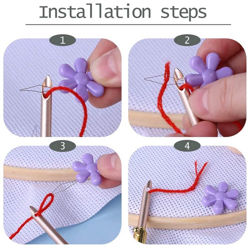 Wooden Handle Embroidery Pens and Threader,Sewing Punch Needle Set Embroidery Punch Needle Weaving Tools for DIY Craft