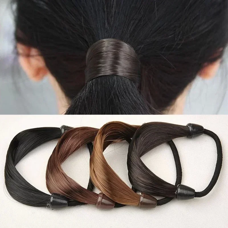 Rubber Band Made of Hair Rope Simulation Wig Head Rope Wig Hair Ring Straight HairTie Ponytail Elastic Hair Accessories