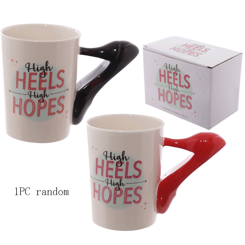 Couples Hand Painted Ceramic Mugs Girl Tools Beauty Kit Handle Tea Coffee Mug Hair Dryer Brush Handle Mug Tea Cup: heels