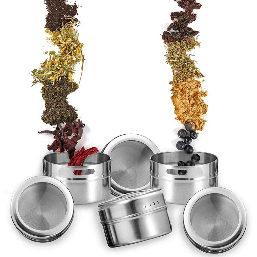Magnetic Spice Jars Stainless Steel Spice Tins Spice Seasoning Containers With Spice Label