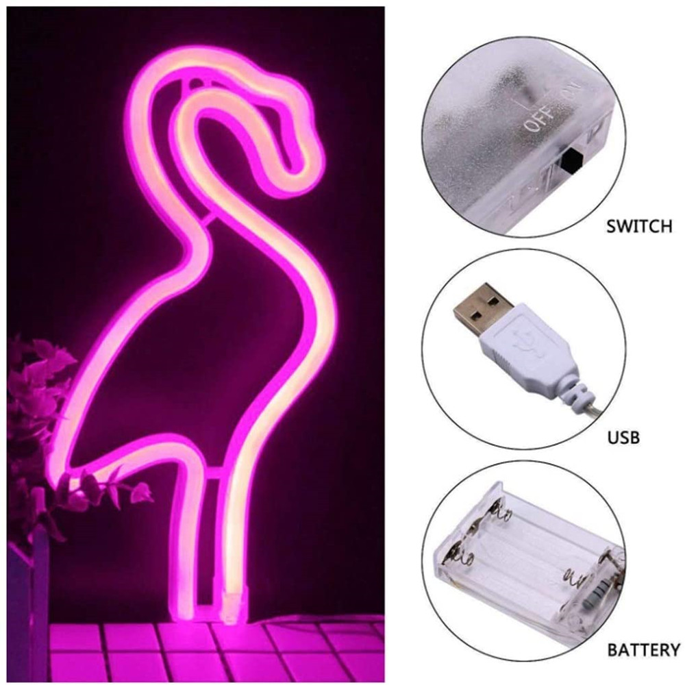 Batteri og usb betjent led neon lamper flamingo formet neon lys til jul fødselsdag fest stue dekoration