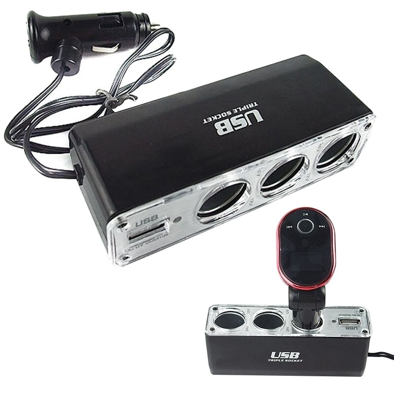 3 Way Multi Socket Auto Sigarettenaansteker Splitter USB Plug Adapter Lader DC 12 V/24 V uitgang triple Adapter Met Usb-poort