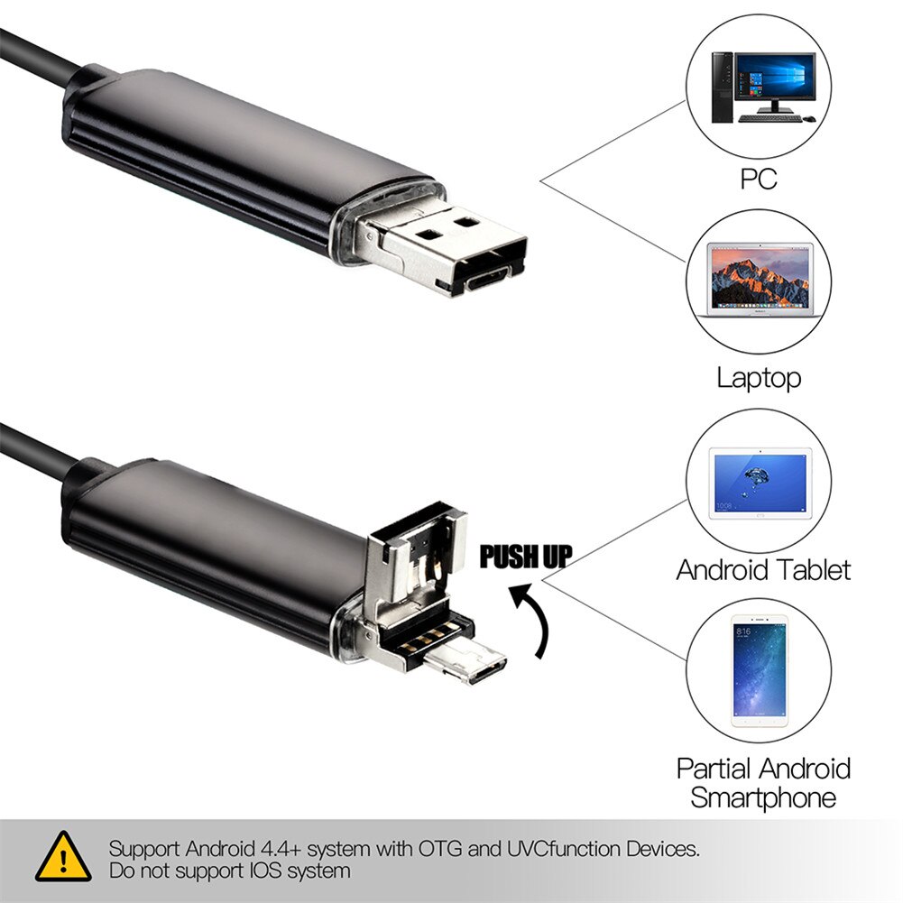 7mm 2 IN 1 USB Endoscopio 480P HD Snake Tube e Android boroscopio USB Endoscopio ispezione microcamera per PC Smart Phone