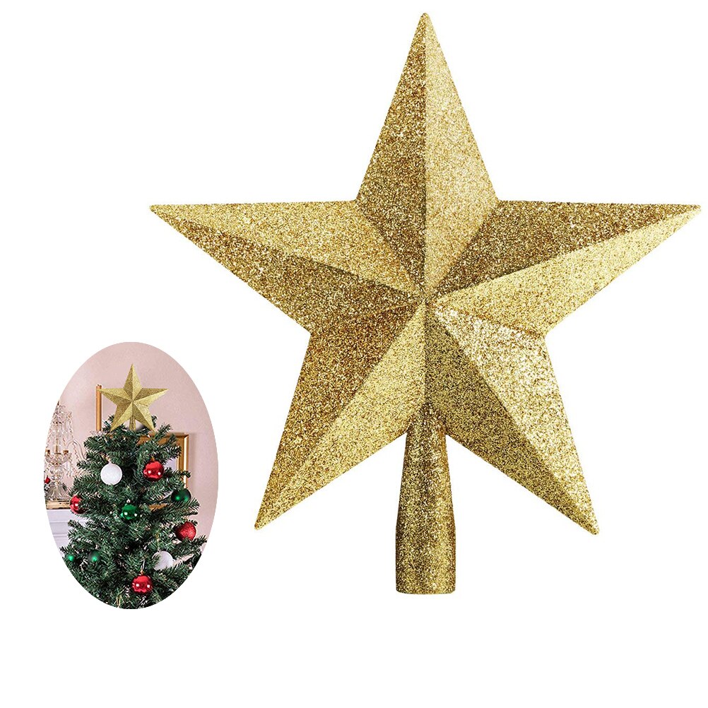 20cm stjärnigt julgranstopp glitter julgransdekoration för fest heminredning julgrans topp femkantig stjärna: Gul