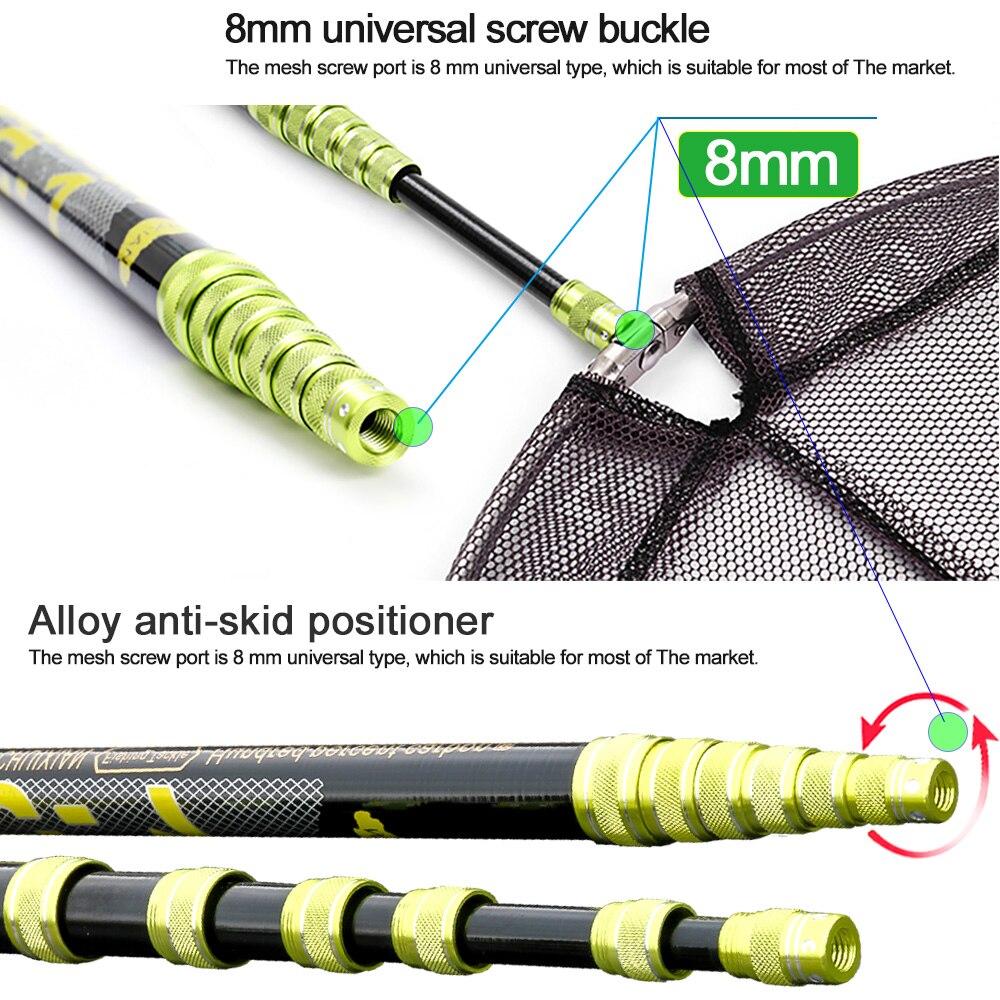Filet de pêche télescopique pliable en carbone, 2.1M 3M, à longue poignée, équipement pour la pêche, X437B