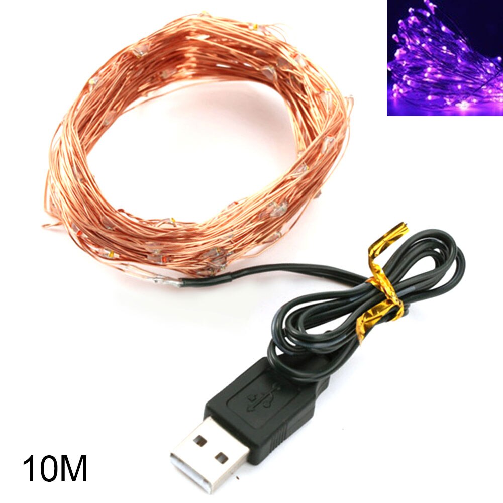 Guirlande féerique étanche en fil de cuivre USB 2/5/10m 5V, LED économies d'énergie flexibles, pour décoration de réception de mariage, haute luminosité: VIOLET / 10M