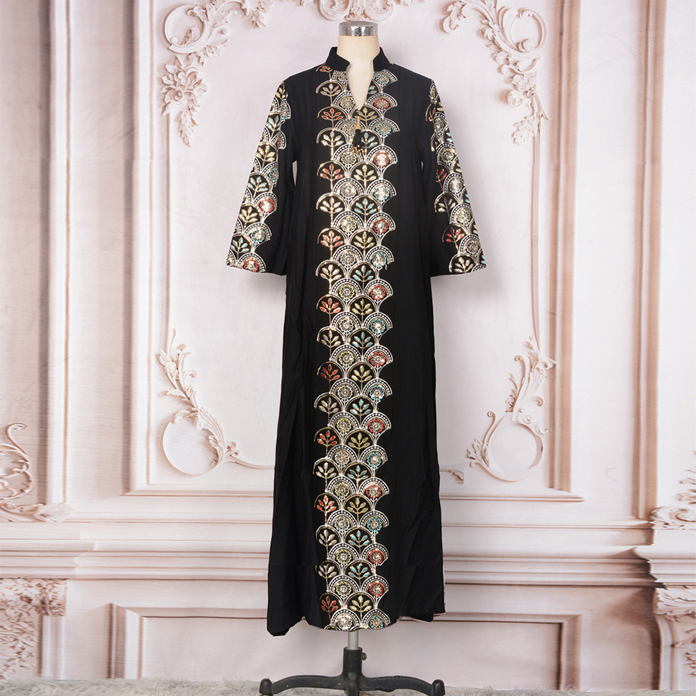 Abaya Marokko Kaftan Stickerei Pailletten Lange Kleid Dubai Abayas Islam Vestidos Eid Muslimische Frauen bescheiden Party Kleider Jalabiya: S / Schwarz