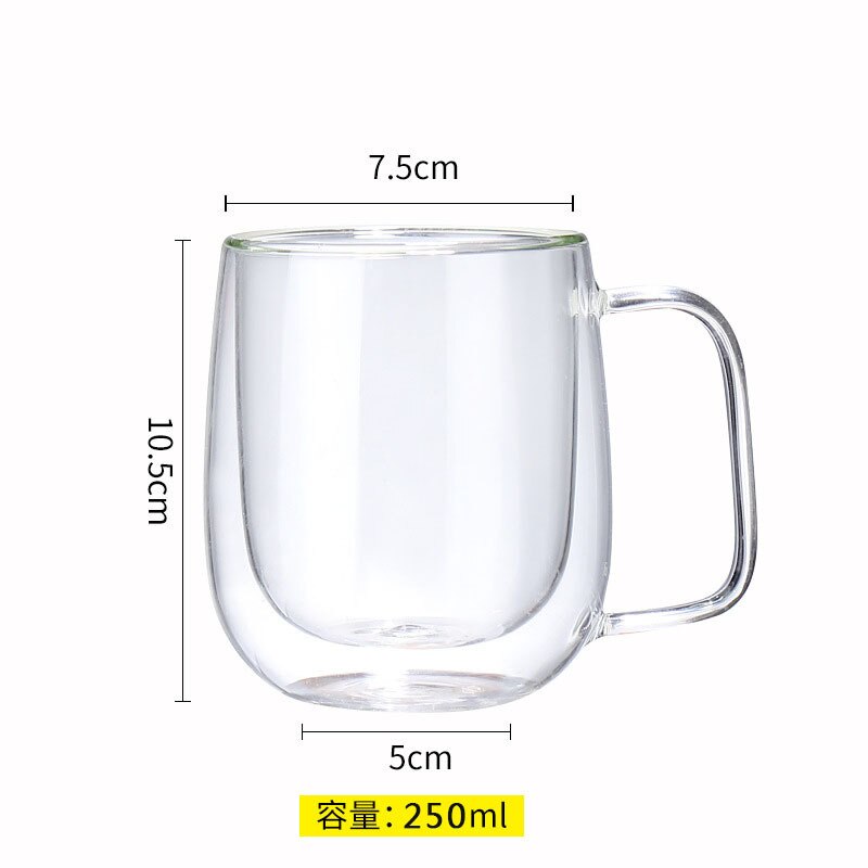 Transparent Glass Coffee Cup Milk Whiskey Tea Beer Double Heat Resistant Cocktail Vodka Wine Mug Drinkware Tumbler Cups: 250ml D
