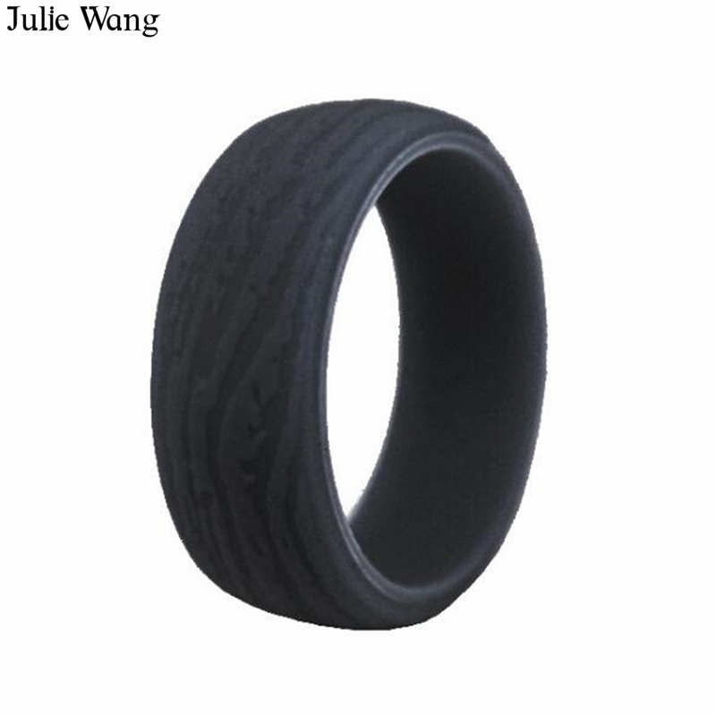 Julie Wang 5 PCS 8.7mm Houtnerf Siliconen Mannen Ring Gemengde 5 Kleuren Party Sport Wedding Party cocktail Ringen