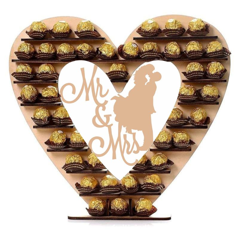 Paar-Mr & Mrs Houten Hart Chocolade Dessert Snoep Display Stand Middelpunt Decor Holder Wedding Party Bars