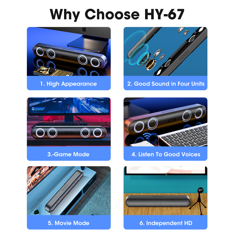 Bluetooth 5.0 Home Loudspeaker Box 360° Surround 6D Soundbar Speakers Stereo Subwoofer Sound Bar for PC Laptop Cool Lights Mode