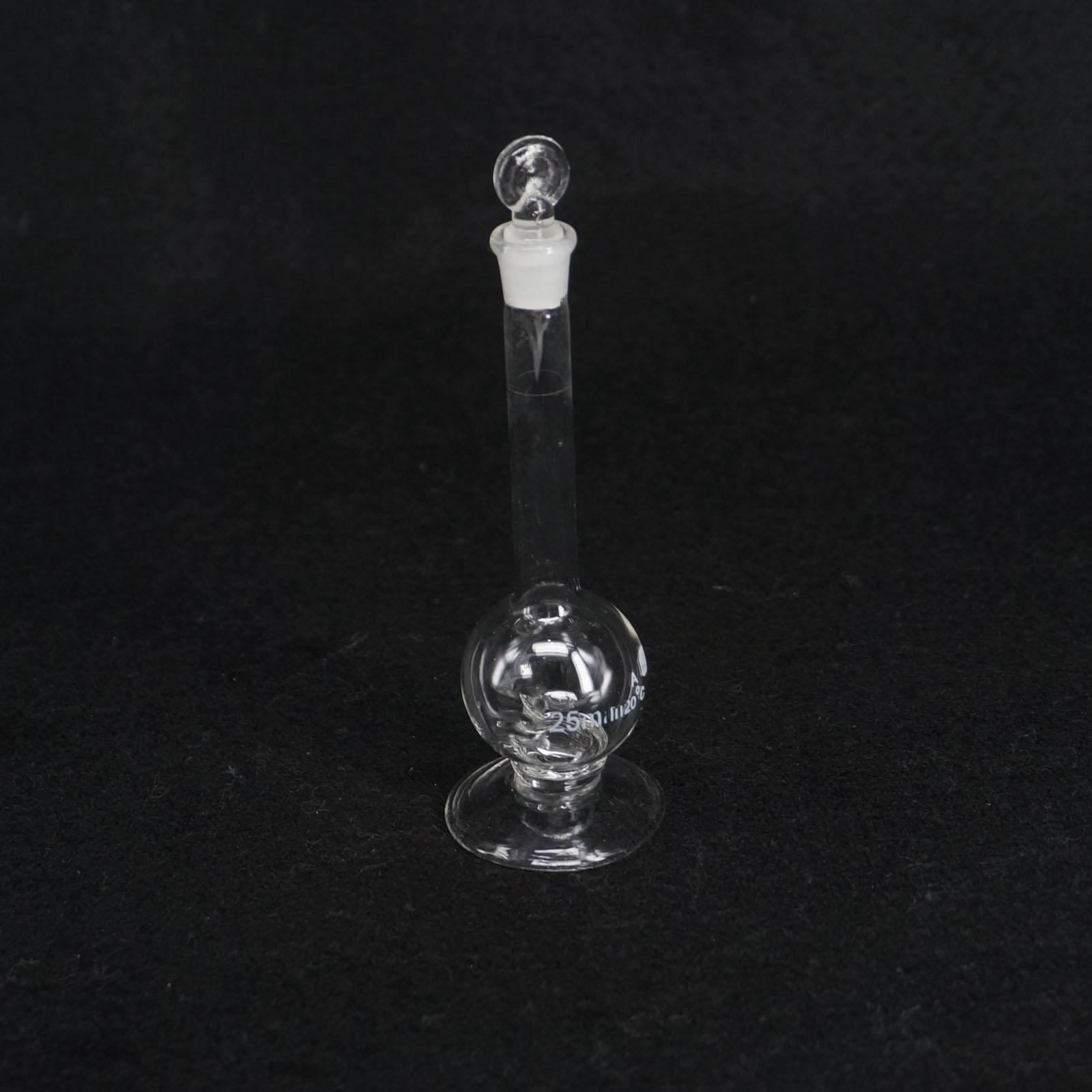 Matraz volumétrico de laboratorio de 25ml, vidrio de borosilicato con tapón y Base