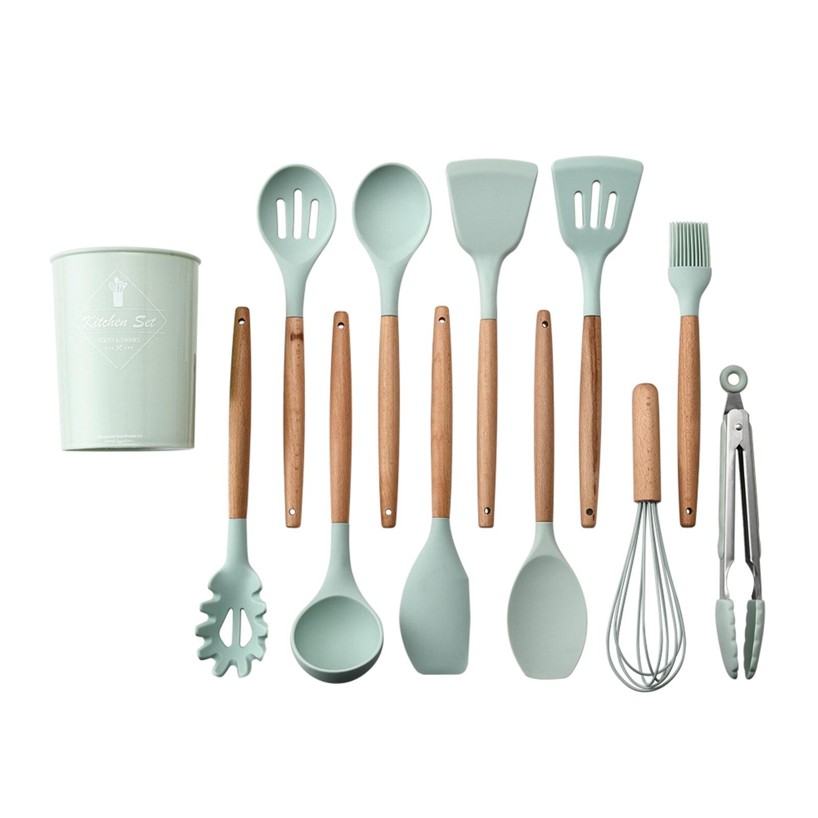 11PCS Nonstick Cookware Non Scratch Wooden Handle Anti-scalding Turner