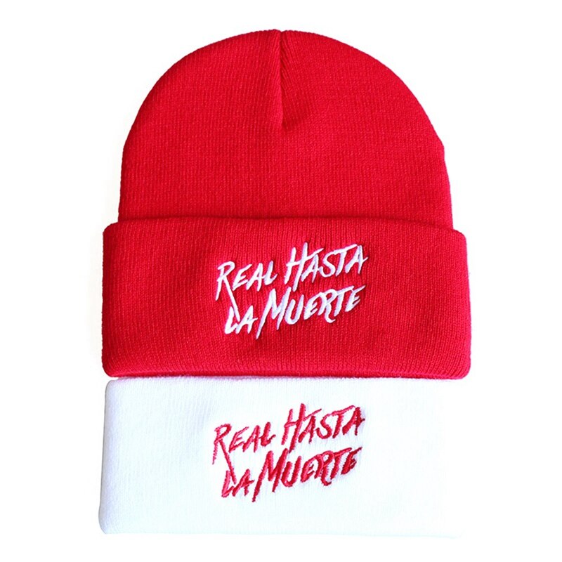 Real Hasta La Muerte sombrero hombre patrón de letra gorro de punto Simple Color sólido lana sombrero invierno cálido gorro Skullies sombrero al por mayor