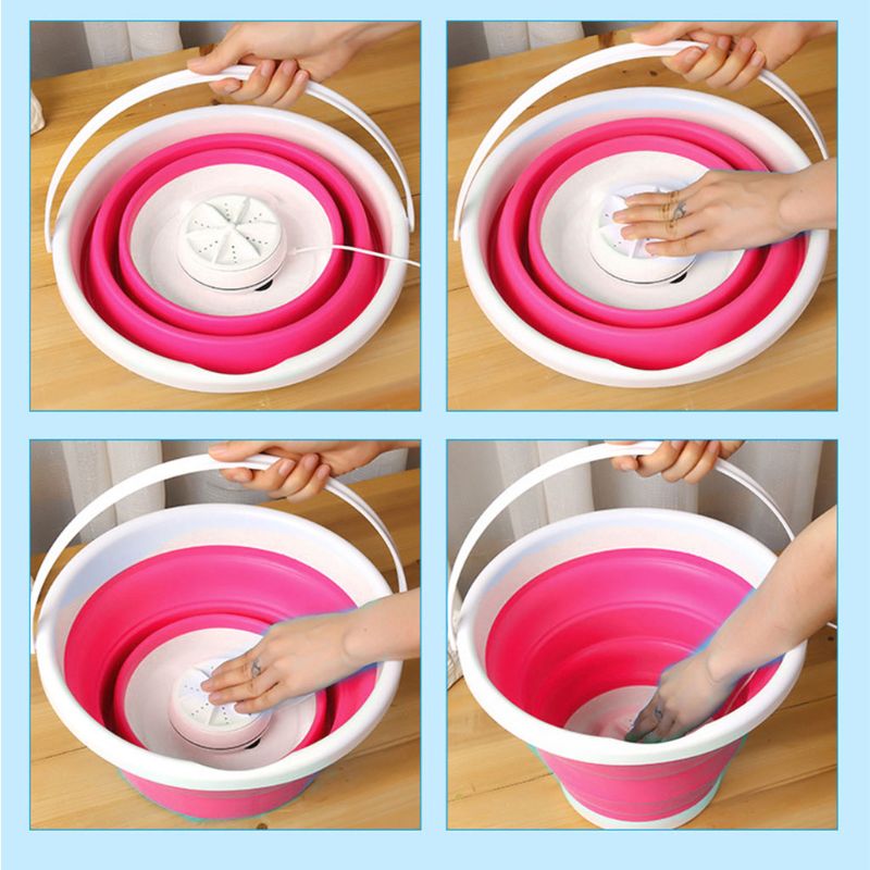 Foldable Mini Washing Machine Rotating Ultrasonic Turbines Washer USB Charging Laundry Clothes Cleaner for Home Travel U1JE