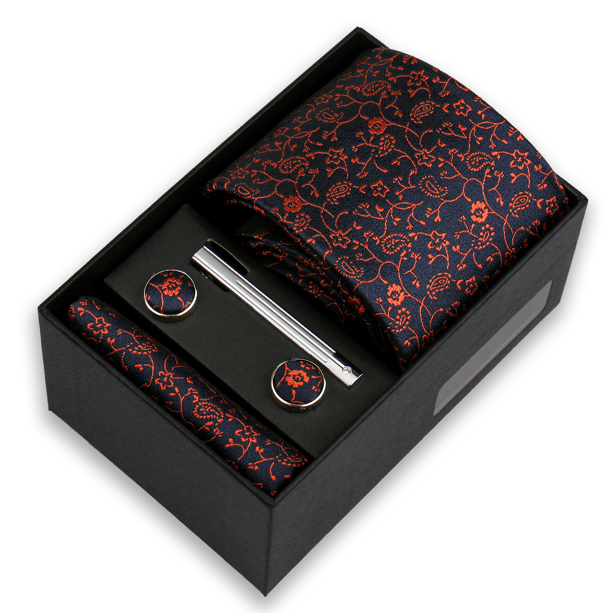 Conjunto de gravata de luxo para homens caixa de presente de negócios festa de casamento moda masculina conjunto de gravata paisley lenço abotoadura gravata-clipe terno presente para homem
