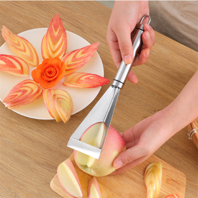 Cuchillo triangular de acero inoxidable para tallar frutas, frutas y verduras para tallar utensilio, herramienta de cocina antideslizante