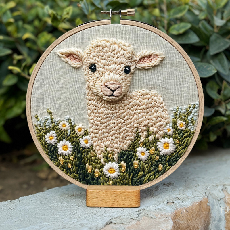 [yu]broderisett for nybegynnere med ku-tusenfryd-blomst, broderihullsnålsett, håndlaget hobbysett, inkluderer broderiringduk
