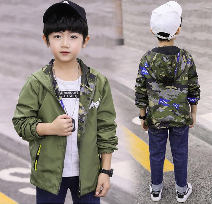 Herfst jongens hoed jas koreaans merk jongens lange mouwen jongenskleding kleine windshirts aan beide kanten: Groente / 8