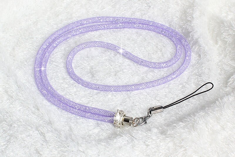 Honing Universal Crystal Bling Riem Lange Luxe Nek Lanyard Mobiele Telefoon Mobiele Telefoon Riem Hang Chain Key Id Pass Card: light purple