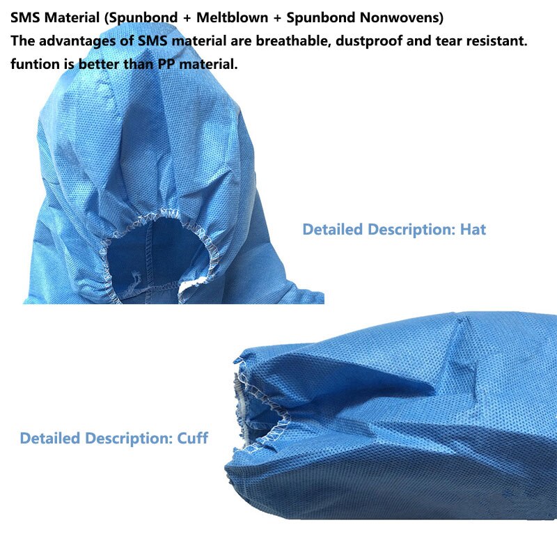 Unisex Sanitary Protection Jumpsuit Hazmat Suit Zip Isolation Protective Disposable Breathable Dustproof Labour Overall