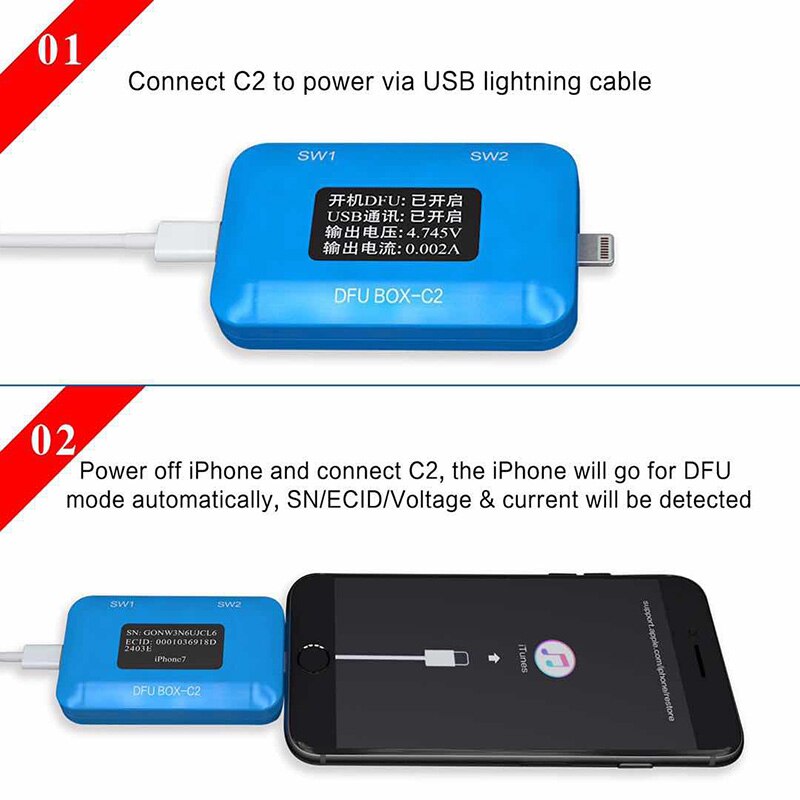Jc dfu box -c2 4 in 1 telefongendannelse programmør én knap boot kontrol linje sn/ecid læser usb strøm/spændings detektor jc  c2
