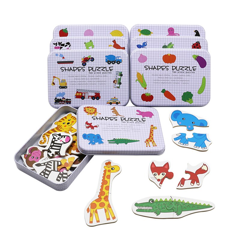 Baby Papier Puzzels Cartoon Mooie Dieren Sets Ijzeren Doos Leren Engels Brief/Woord Matching Puzzel Kaart Puzzel Educatief Speelgoed