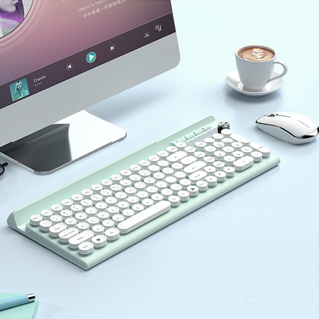 Mini Wireless Keyboard Office Keyboard and Mouse Combo Rechargeable keyboard Protable Mini Multimedia KeyFor Android ios Windows: Cyan-white set