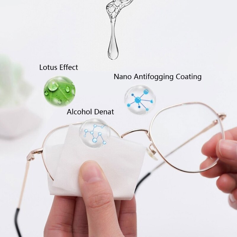 52 st glasögon anti-dimma våtservetter individuellt förpackade engångs defogger glasögon torka för fuktad antifog lins wipes kit