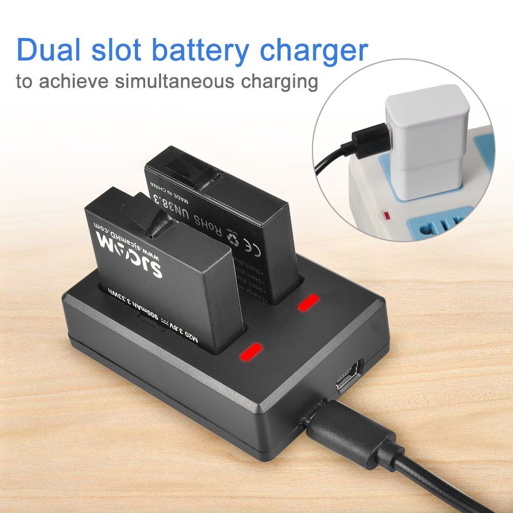 M20 Battery Charger Travel Dual Charger with 2 pcs M20 batteries For SJCAM M20 Battery