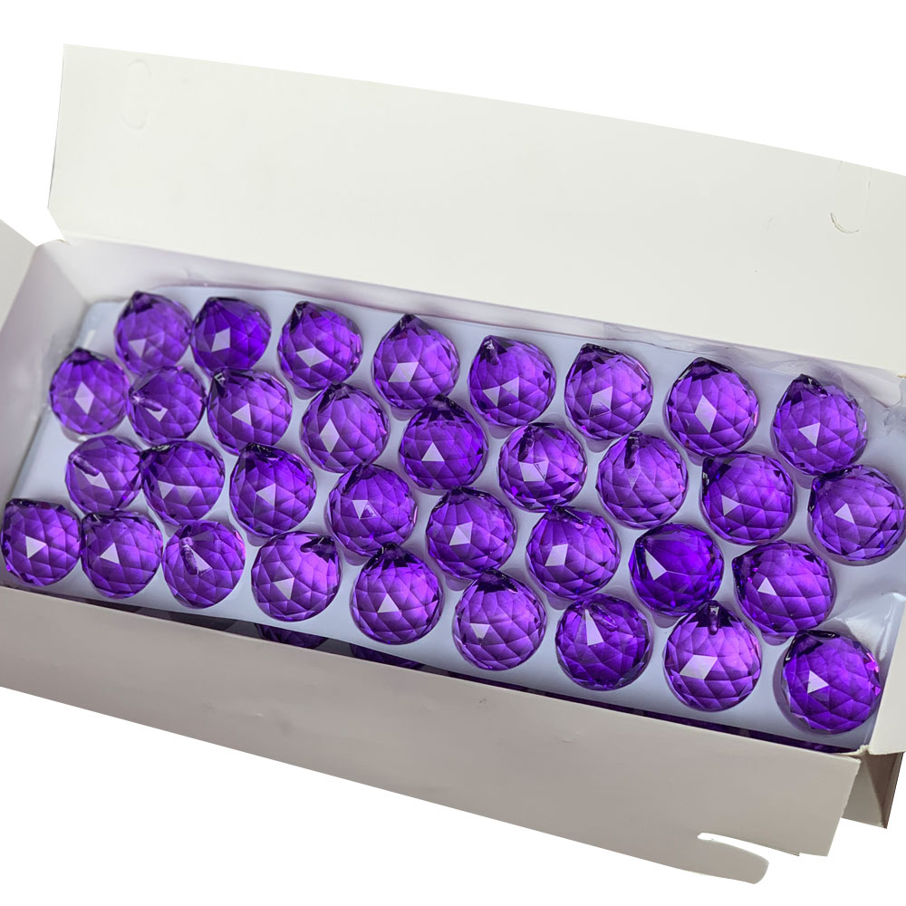 Bolas de cristal de decoración facetadas, piezas de lámpara de araña, atrapasol para ventana, color púrpura, 30 #, 5/10 Uds.