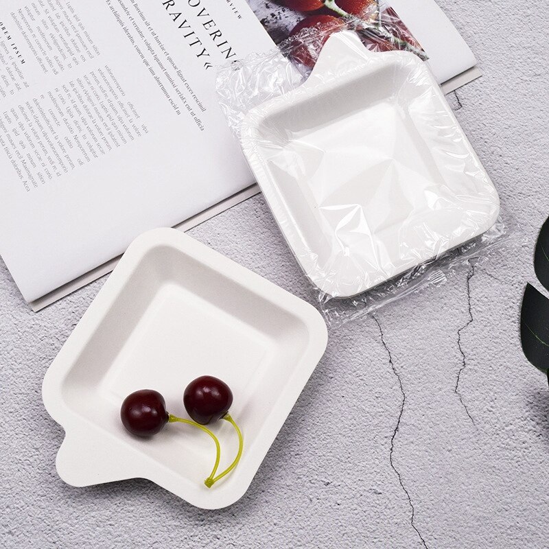 Sugarcane Pulp Plate Pulp Plate Disposable Cake Plate Small Square Plate 100 Pack Degradable Paper Plate