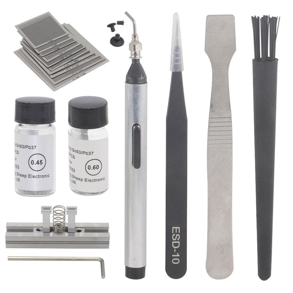 1impostato BGA Reballing stampino Calore Direttamente pasta Saldatura Palline di Stagno Stazione Maglia D'acciaio BGA Reball kit per la Riparazione di Rilavorazione SMT