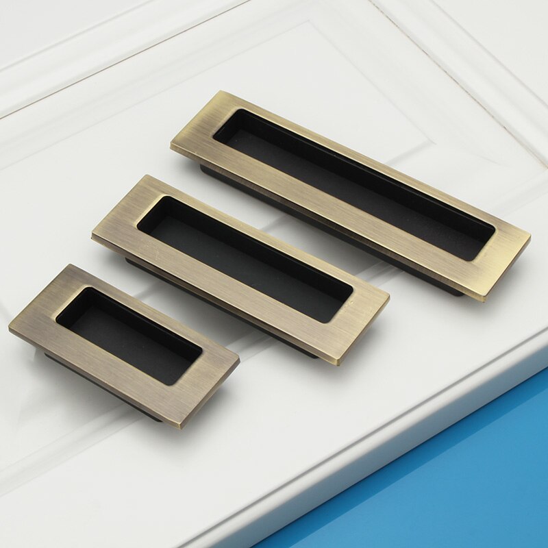 Tirador envejecido oculto para muebles rojo bronce cobre cocina gabinete perillas armario cajón tiradores de puertas agujero CC 64mm/96mm/128mm