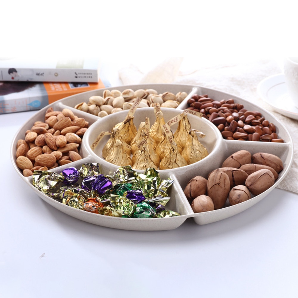 1 pc 6-Compartment Food Storage Tray Dried Fruit Snack Plate Appetizer Serving Platter for Party Candy Pastry Nuts Dish