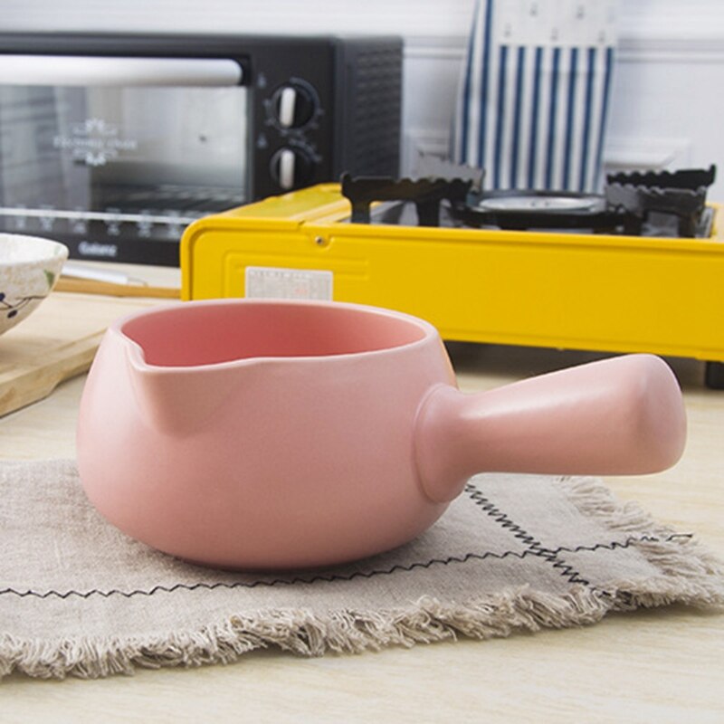 Keramische Servies Koffie Potten Baby Voedingssupplement Emaille Enkel Handvat Koken Melk Pot Pasta Rijst Noodle Siroop Steelpan: 0.8L Pink