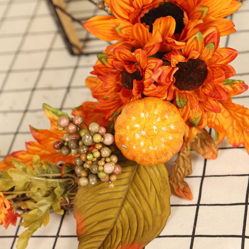 Thanksgiving Kunstmatige Bloem Herfst Rotan Krans Garland Met Pompoen Esdoornblad Halve Maan Vorm Deur Muur Oogst Ornament