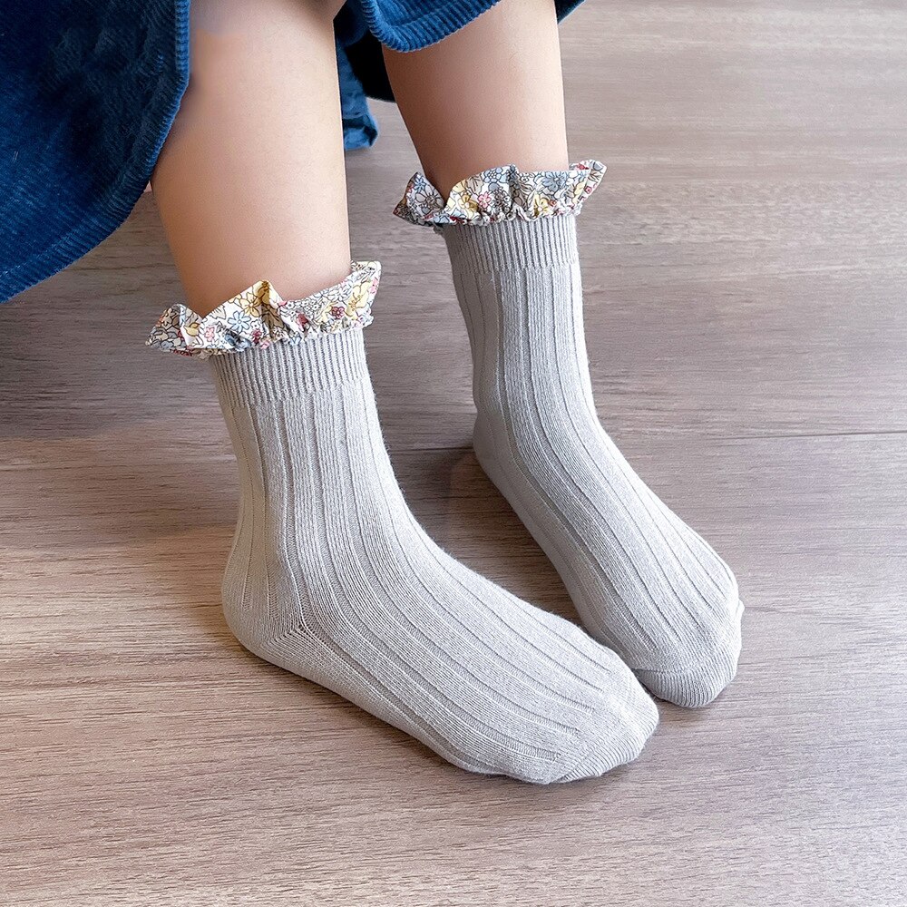 Sweet Floral Lace Girl Socks Princess Socks with Ruffle Cotton Baby Toddler Socks for 0-8 Yreas Children Kids Socks