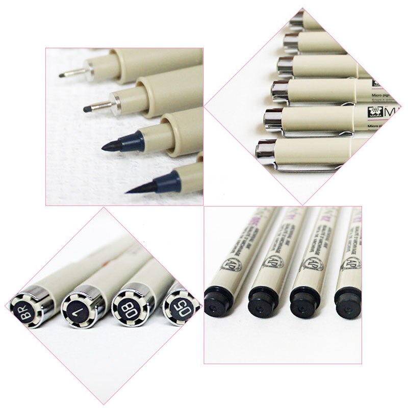 Plastic Multi Purpose Quick Dry Micron Pens Cherry Blossom Signature Pen Hand-drawn Waterproof Sketch Needle Pen Black Ink 1Pcs